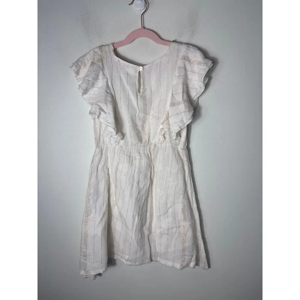 Girls Derhy Kids White Flutter Sleeve Cotton Dress Sz 8/10